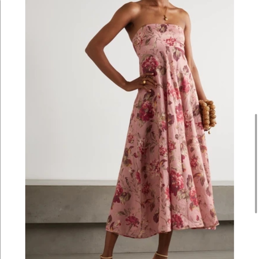 Zimmermann Cassia strapless floral-print linen dress